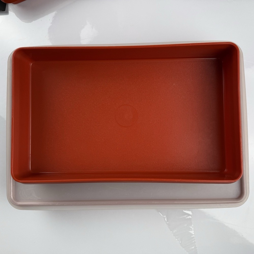 VTG TUPPERWARE Set Of 4 Rectangular Containers W/ Lids Sheer/Paprika - Picture 15 of 16